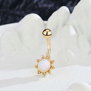 🎉 New Golden Sunburst Opal Stone Bellybutton Ring